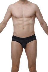 PetitQ Brief Dome Macra Black men’s briefs in black lace-trimmed breathable mesh fabric with textured design