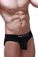Black petitq brief hang black with sleek form-fitting design and subtle white branding on the waistband