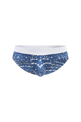 Blue and white patterned men’s briefs with solid white waistband from PetitQ brief Jans new denim collection