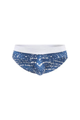 Blue and white patterned men’s briefs with solid white waistband from PetitQ brief Jans new denim collection