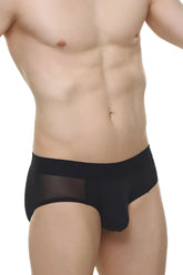 Black mesh briefs lescar with solid fabric waistband showing breathable lightweight design