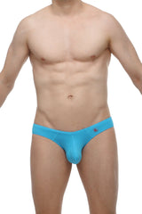 PetitQ brief Mulsans turquoise bright blue form-fitting men’s briefs with subtle logo on the waistband