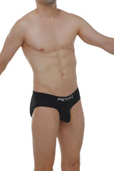 Black petitq brief orlic with sleek form-fitting design and white logo on waistband for comfortable everyday wear