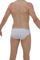PetitQ Brief Protruder Modal white briefs with a red white and blue striped waistband in modal fabric