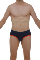 PetitQ brief retro modal navy blue briefs with vibrant orange trim on waistband and leg openings for comfortable wear