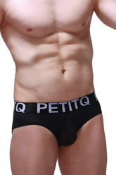Black petitq brief vic with contrasting white logo waistband made from soft breathable fabric for everyday wear