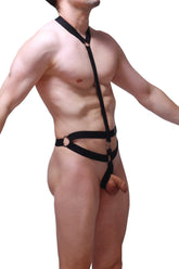 Black leather PetitQ harness Augnax with metal rings and adjustable straps for secure fit and style