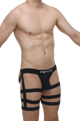 Black petitq jockstrap bondage men’s briefs with bold geometric strap design for edgy style
