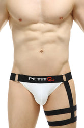 White and black petitq jockstrap calenge mens briefs with bold strappy design and supportive material