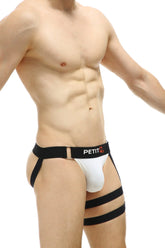 White and black petitq jockstrap calenge briefs with sleek form-fitting design for comfortable support