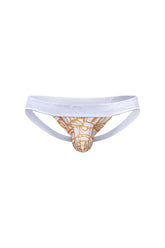 Petitq jockstrap chill carlot alloy white and gold athletic briefs with bold geometric pattern and breathable fabric