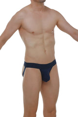 Navy blue petitq jockstring athletic briefs with supportive contoured design for active comfort