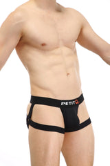 Black petitq jockstring seyre men’s briefs with supportive contoured design and side straps for comfort and style