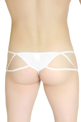 White sheer lace thong underwear with crisscross back straps petit-q ziggy cut out thong size m back view