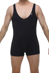 PetitQ singlet Atchy black sleeveless athletic one-piece with mesh panels on the sides for breathability