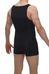 Petitq singlet atchy black sleeveless athletic one-piece with snug fit and short legs in black color