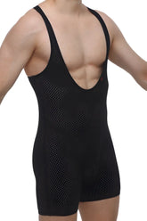 Petitq singlet bee black mesh athletic bodysuit with deep v neck and wide shoulder straps for active wear