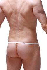 White thong with a thin seamless band made of mesh fabric from petitq slingshot herat white collection