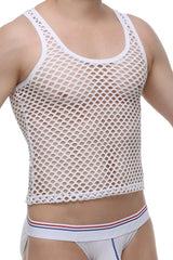 White mesh tank top petitq with scoop neckline and adjustable shoulder straps made from breathable fabric