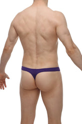 Purple petitq thong arkeuil bee with textured perforated design showing the back side of the underwear