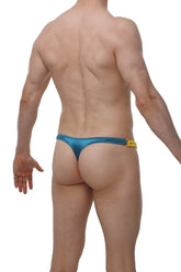 Petitq thong chains satin teal blue metallic thong with yellow chain detail on waistband front view