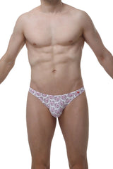 White petitq thong with a repeating pink cartoon pig face pattern designed for comfortable everyday wear