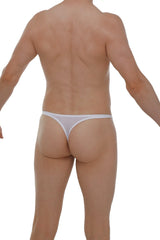 White sheer mesh thong petitq thong chirols blanc showing front side with delicate transparent fabric design