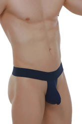 Navy blue cotton jockstrap with solid seamless design from petitq thong coren plum navy collection shown from back side