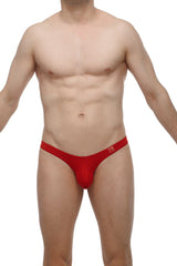 Petitq thong dome red mens briefs with snug form-fitting design and small logo on waistband