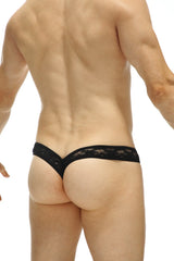 Black lace thong with delicate intricate pattern made of lace from petitq for elegant intimate wear