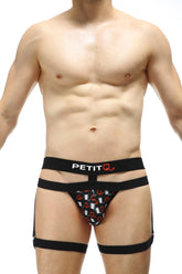 Black petitq thong maizey millesime with a red and white cat silhouette pattern for men