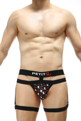 Black petitq thong maizey millesime with a red and white cat silhouette pattern for men