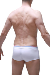 PetitQ trunk Algun white briefs with a red white and blue striped waistband in soft breathable fabric
