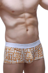 PetitQ trunk Carlot Alloy men’s briefs with orange and white pattern and solid white elastic waistband