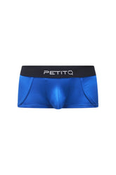 PetitQ trunk Morrier blue men’s briefs in blue with a black waistband featuring the PetitQ logo