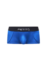 PetitQ trunk Morrier blue men’s briefs in blue with a black waistband featuring the PetitQ logo