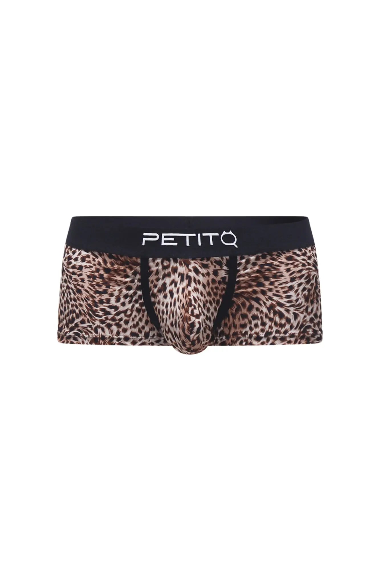 PetitQ Trunk Panthere leopard-print men’s briefs with black waistband featuring the petitq logo