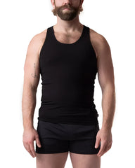 Black ribbed cotton tank top with simple round neckline from Pig Rib Tank Top collection