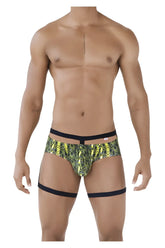 Neon green and black snake scale patterned men’s briefs pikante pik 0510 with solid black waistband and straps