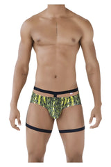 Neon green and black snake scale patterned men’s briefs pikante pik 0510 with solid black waistband and straps