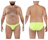 Bright neon yellow pikante piks 0977x angola bikini briefs with smooth stretchy fabric and red logo on left hip