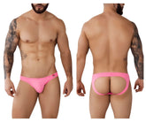 Bright pink pikante PIK 0979 Angola jockstrap men’s briefs with a distinctive back cutout shown from the back side