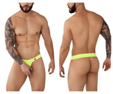 Neon green pikante pik 0980 angola ball lifter briefs with red and white logo on left hipband in front view