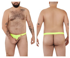 Bright neon green pikante angola ball lifter c-ring thong with small red and white logo on the front