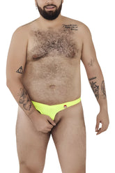 Neon yellow pikante angola ball lifter c-ring briefs with red logo on left hipband in green color
