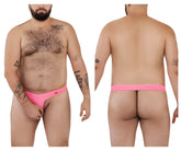 Bright pink snug-fitting Pikante Angola ball lifter thong with c-ring and small red logo on left hipband back side