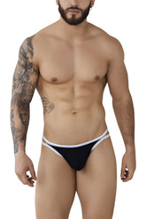 Black Pikante PIK 0983 Novo thong with white trim showing the back side in a comfortable lightweight fabric