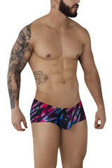 Vibrant pikante pik 0988 jartum trunks in bold pink and blue abstract pattern on black background