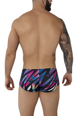 Vibrant abstract-patterned pikante pikk 0988 jartum swim trunks in bold pink blue purple with black accents