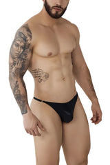 Black glossy latex briefs with a thin waistband and small metallic clasp from pikante pik 1014 salerno thongs